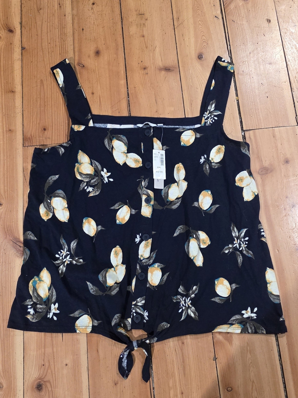 Reitmans Navy Lemon-Print Tie-Front Camisole